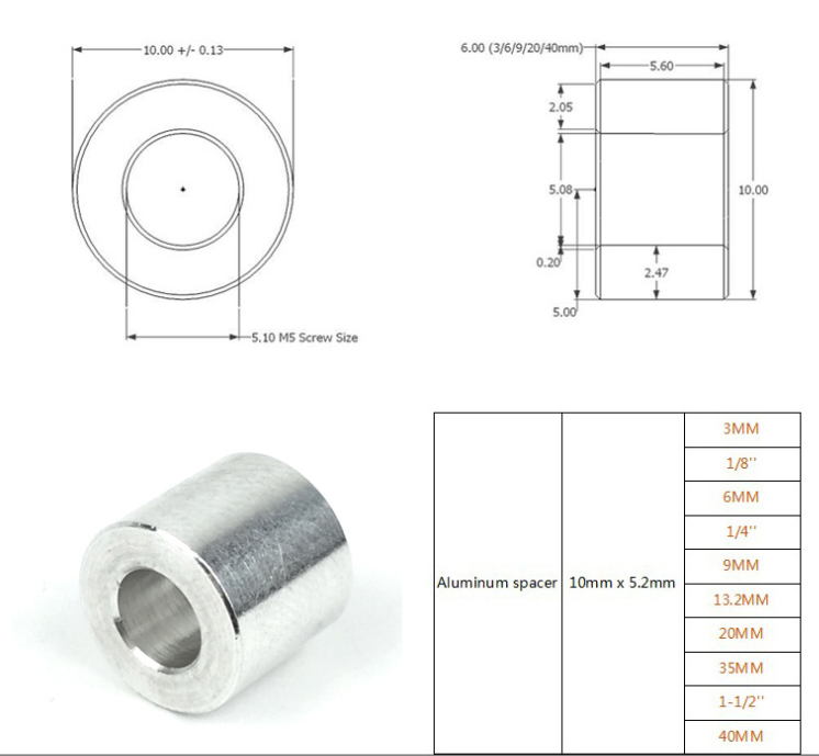 M5 Aluminum Spacers 35mm shaft bushing for Stepper Motor Mounting Plate