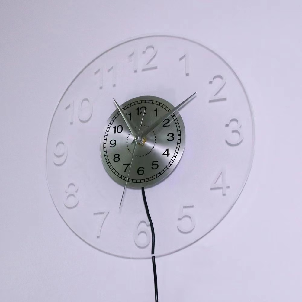 Modern Simple LED Lighting Acrylic Wall Time Clock with Color Changing Transparent Luminous Clock Home Wall Hanging Decor