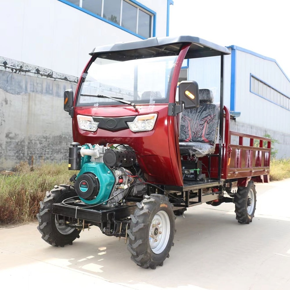 High torque diesel powered self-dumping 4 wheel drive small tractor for rice farming in mountainous areas