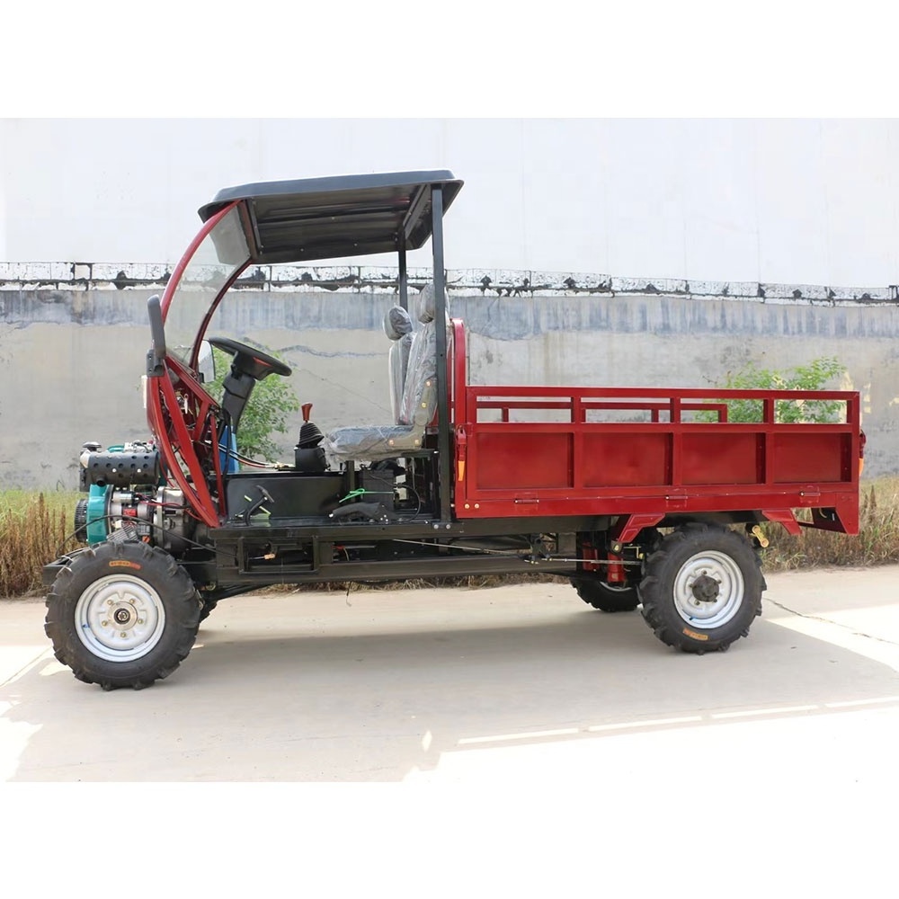 High torque diesel powered self-dumping 4 wheel drive small tractor for rice farming in mountainous areas