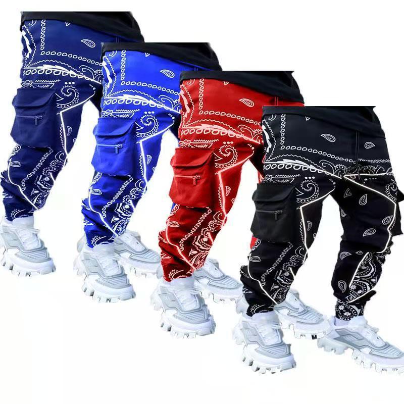 Men's Overalls Multi-pocket 4xl 5xl Hot Bandana Print Plus Size Trousers Casual Pants Strapped Sports Casual Pants