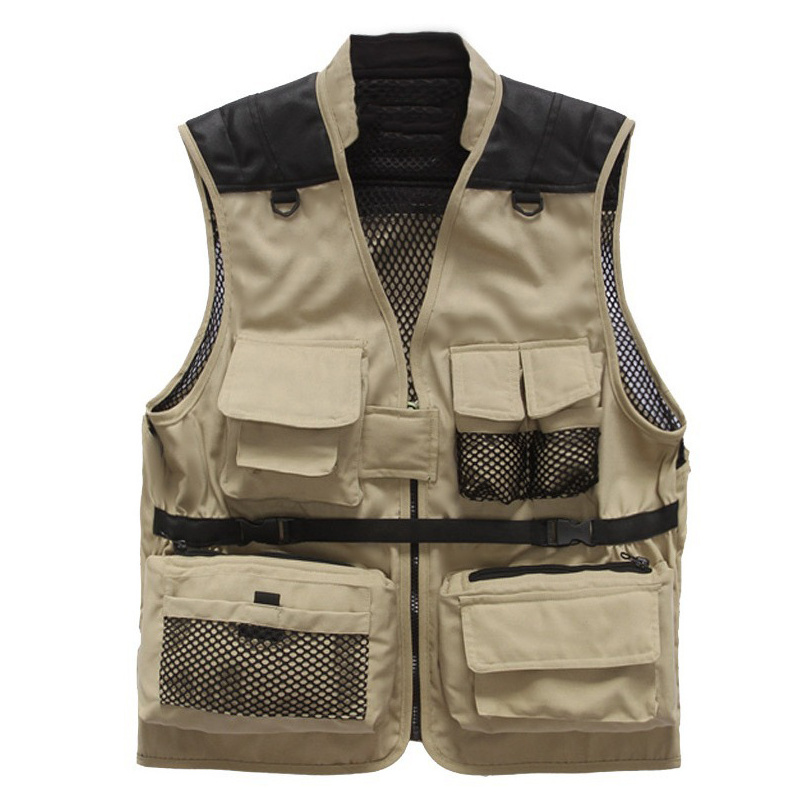 Functional Tooling Mesh Inside Vest Men Multi-pocket Solid Photography Fishing Volunteer Cargo  Vest