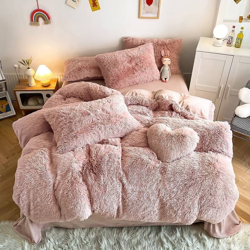 Cloud Mink Velvet Soft Comfortable Furry Duvet Cover Bed Sheet Pillowcase Bedding Basics Bedding Set For Home Bedroom Kids Room