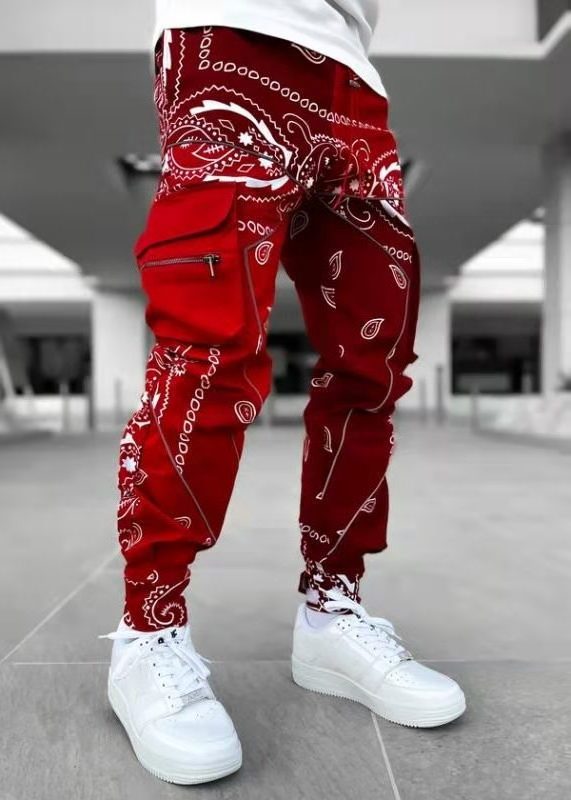 Men's Overalls Multi-pocket 4xl 5xl Hot Bandana Print Plus Size Trousers Casual Pants Strapped Sports Casual Pants