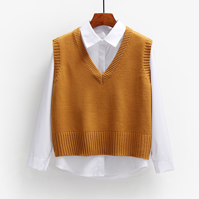 Women Sweater Vest Crocheted Sweater Sleeveless Ladies V-neck Pullover Tops Women Short Loose Spring 2024 Autumn