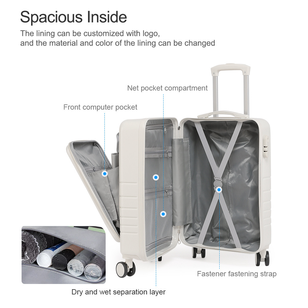 2024 Hot sale travel trolley White Abs Pc Trolley Suitcase 360 Degree 4 Rotating Wheels Carry On Suitcase Luggage Sets