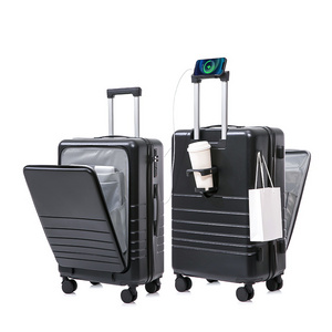 2024 Hot Sale Multifunctional front Open Luggage Laptop Pocket Hardside Suitcase Trolley 4 Spinners Travel Luggage Set