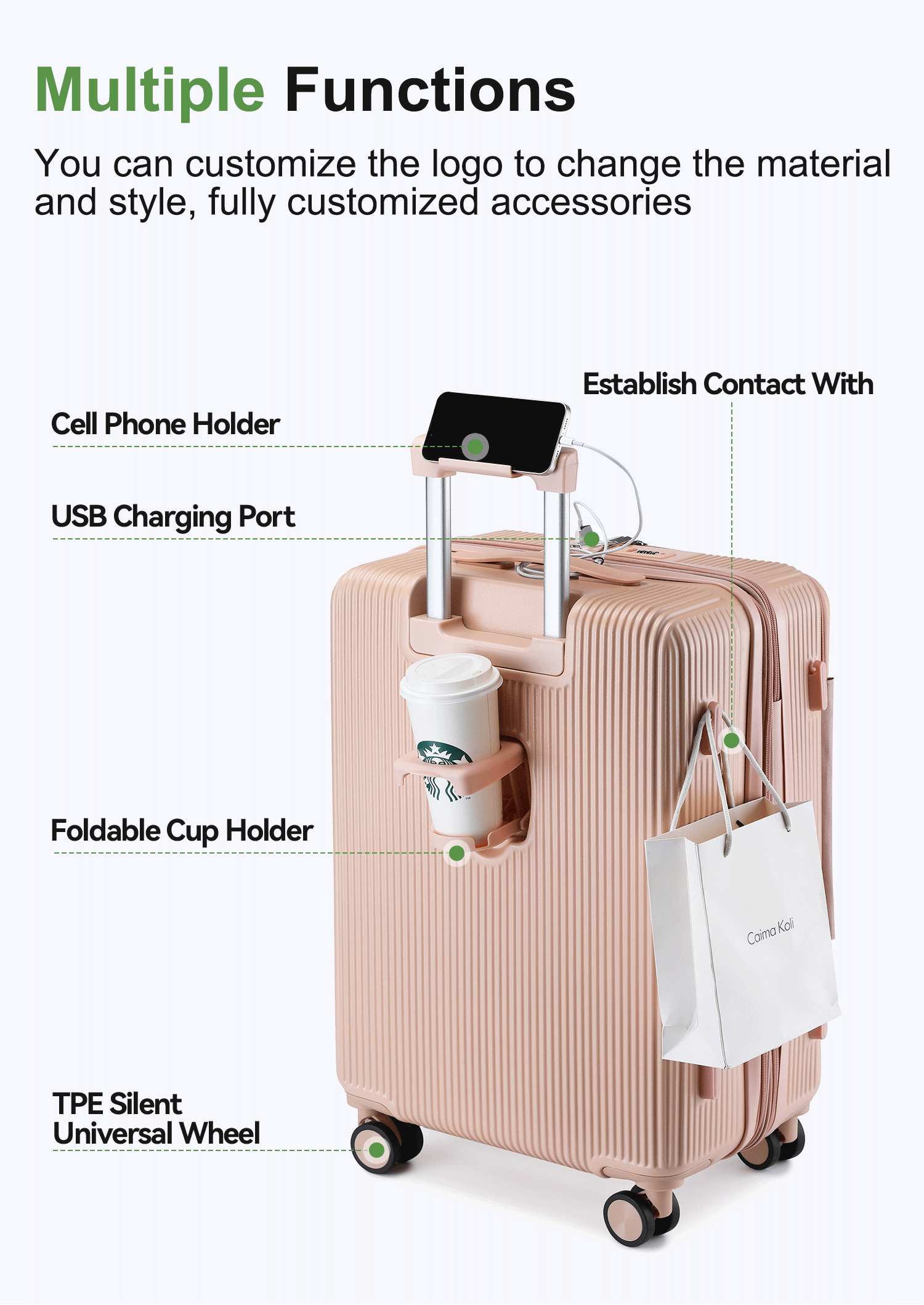 2024 Multifunction Luggage Custom Design Suitcase Travel Bag PC Smart Luggage With Front Pocket travelling suitcases