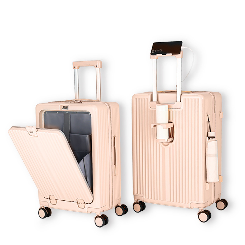 Multifunctional Suitcase Aluminum Frame travel case Spinner Wheel USB Charger Carry on Travel Luggage with cup holder