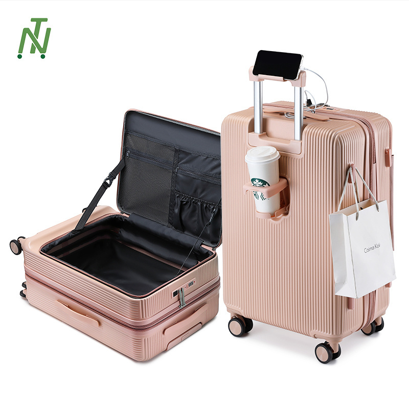 2024 Multifunction Luggage Custom Design Suitcase Travel Bag PC Smart Luggage With Front Pocket travelling suitcases