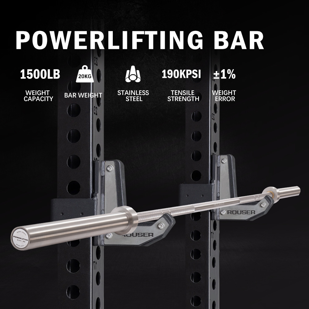 Rouser Fitness Stainless Steel Barbell Bar Powerlifting Fitness 28.5mm Powerbar Weight 20KG