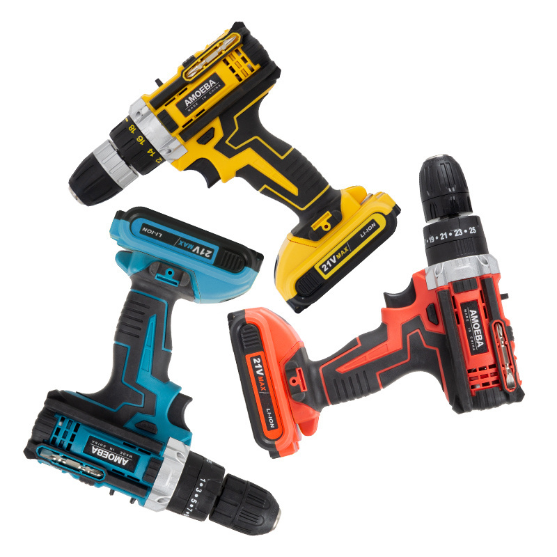 Original Hot selling Good Quality 21V Cordless Electric Drill Set with Two Batteries One Charger Plastic Box  Li-ion battery