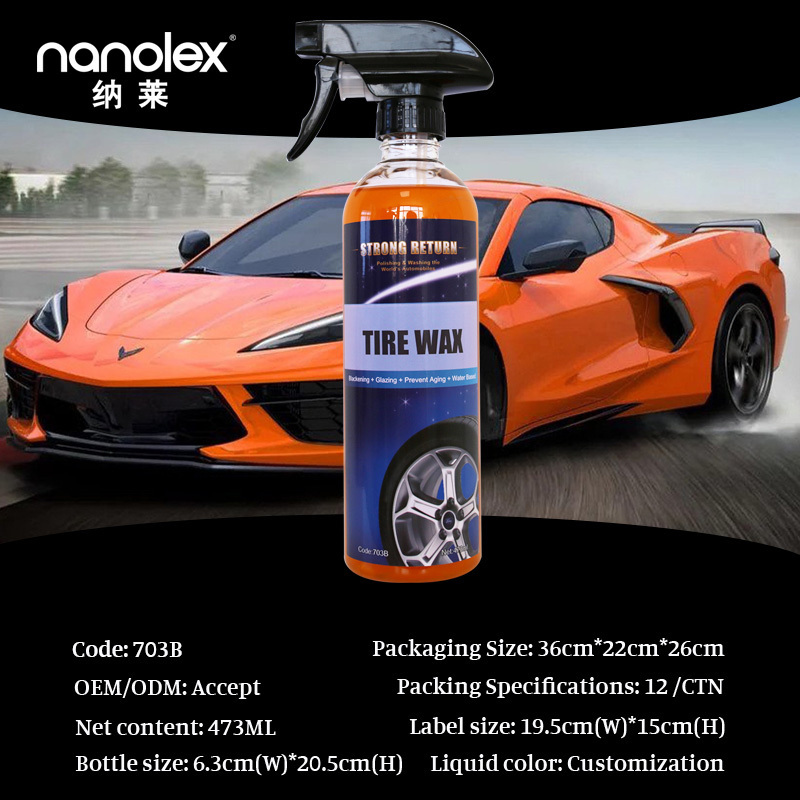 Nanolex 703B Lasting Glossy Shine Wet Tire Coating Spray Rich Black Tire Protection Wheel Dressing 500 ML