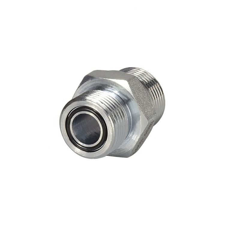 Hydraulic Plumbing Fitting Hex Joint Nipple Galvanized Carbon Steel O-Ring Face Seal Fitting Orfs to BSPP Adapter