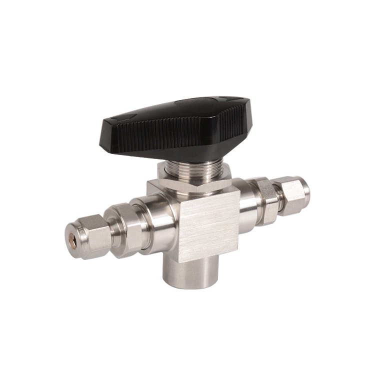 Stainless Steel 316 3-way instrument Trunnion Ball Valve/ Double Ferrules Compression female  6000PSI for gas