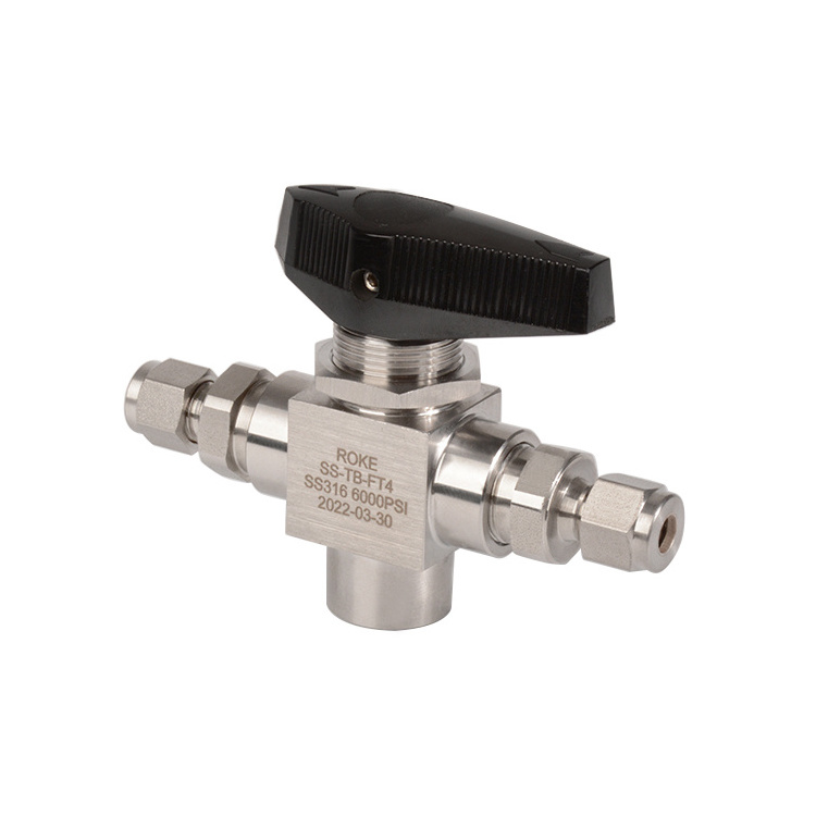 Stainless Steel 316 3-way instrument Trunnion Ball Valve/ Double Ferrules Compression female  6000PSI for gas