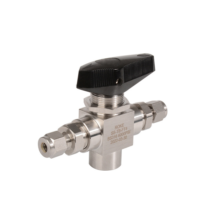 Stainless Steel 316 3-way instrument Trunnion Ball Valve/ Double Ferrules Compression female  6000PSI for gas