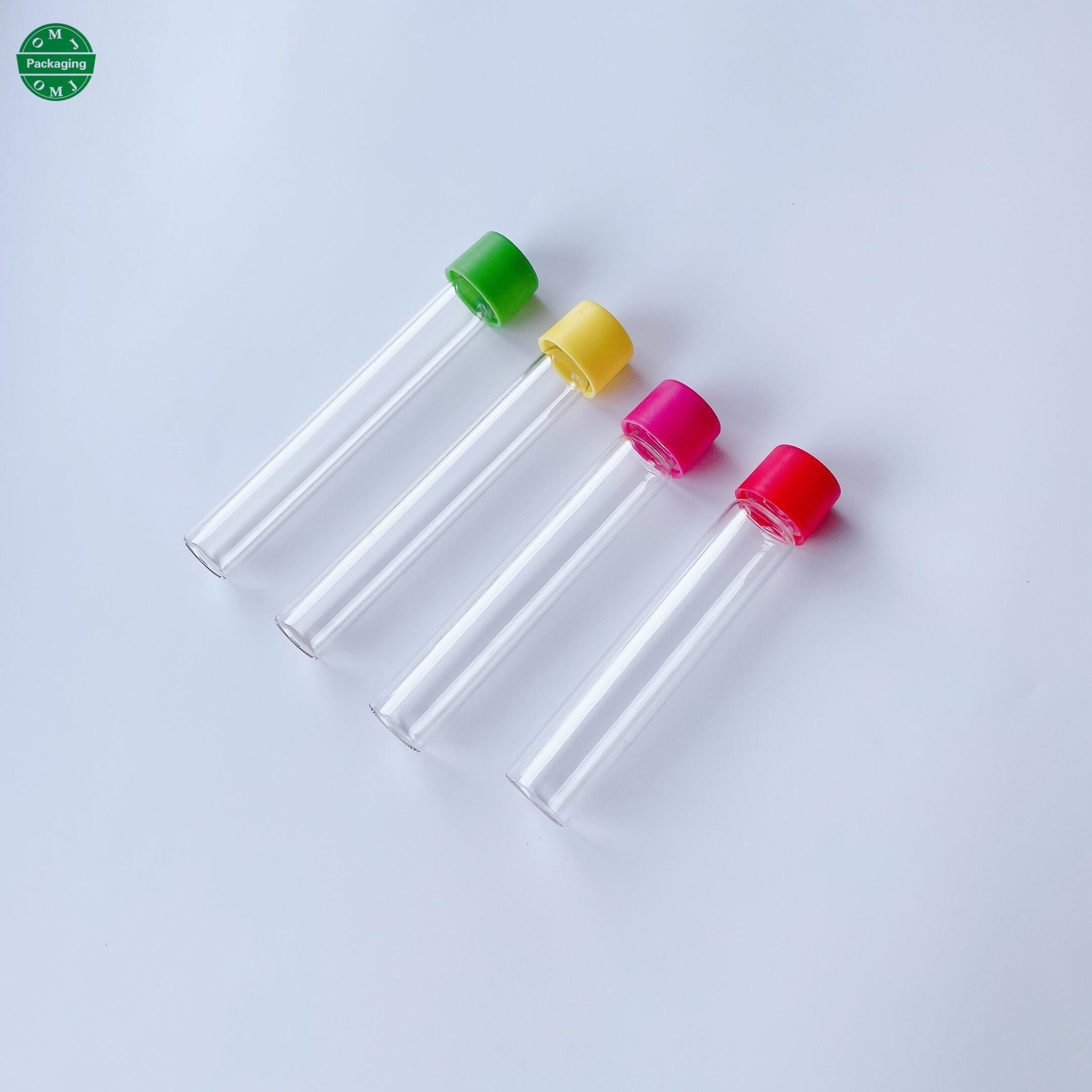 Custom logo size label Child resistant glass tube with smooth screw caps for packwoods packaging