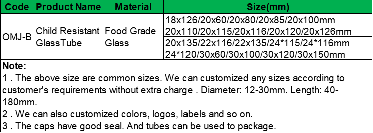 116mm Empty Connected tube packaging food grade packwoods child resistant Glass tube