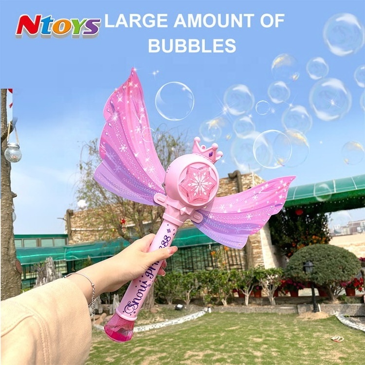 Magic Stick Snow Princess Toy for Girls Pink Bubble Machine Set with Light/Music/130ML Water Maquina De Burbujas