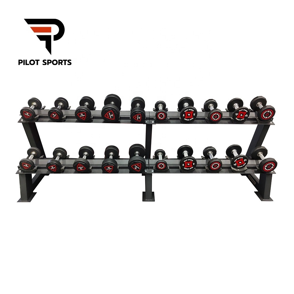 PILOT SPORTS Gym Equipment Fitness 2 Tier Fixed Pro-Style Dumbbell Rack 10 Pairs Dumbbell Rack