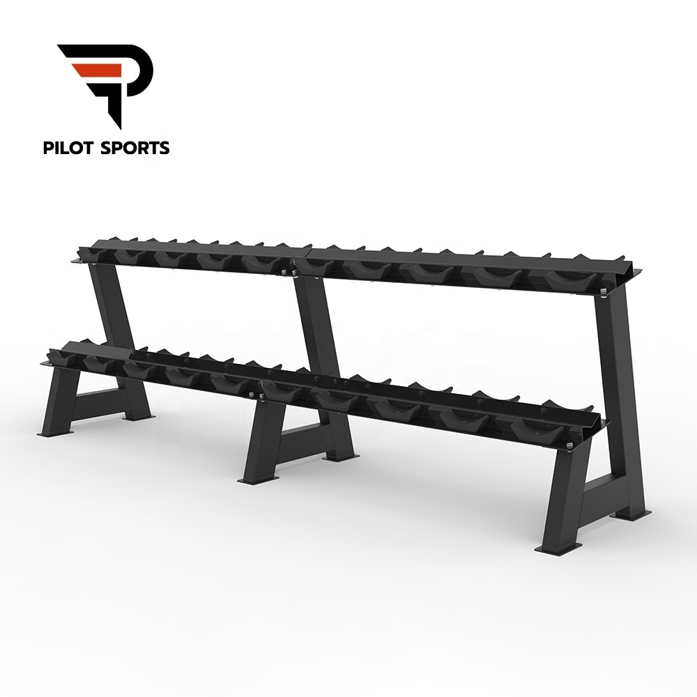 PILOT SPORTS Gym Equipment Fitness 2 Tier Fixed Pro-Style Dumbbell Rack 10 Pairs Dumbbell Rack