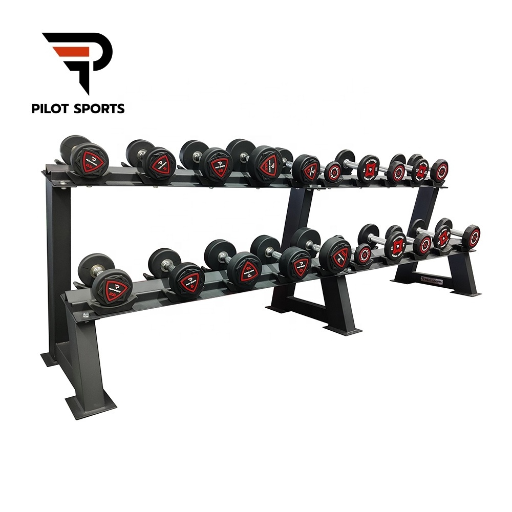 PILOT SPORTS Gym Equipment Fitness 2 Tier Fixed Pro-Style Dumbbell Rack 10 Pairs Dumbbell Rack