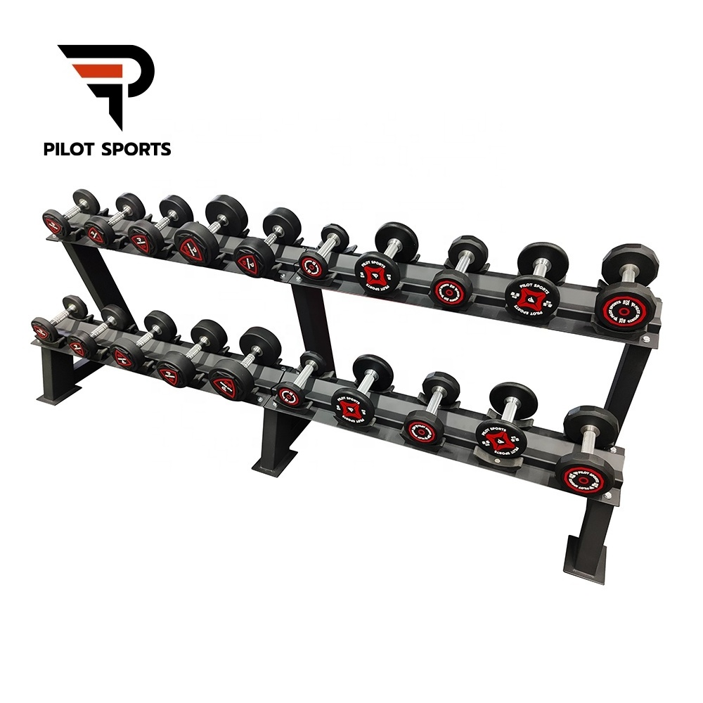 PILOT SPORTS Gym Equipment Fitness 2 Tier Fixed Pro-Style Dumbbell Rack 10 Pairs Dumbbell Rack