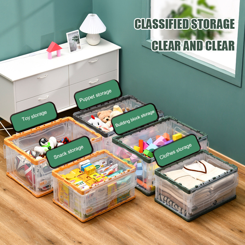 Large Clear Portable Foldable Clothes Toy Storage Box Collapsible Storage Container Folding Plastic Storage Bin With Lid