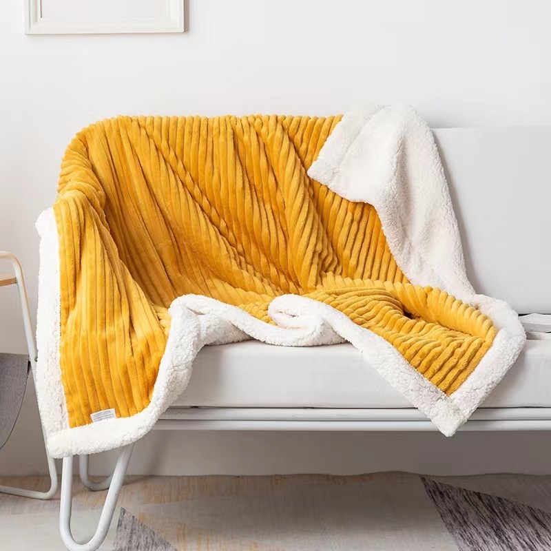 Solid color double layer cashmere blanket summer Flannel blanket striped sofa blanket casual afternoon nap air conditioning blan