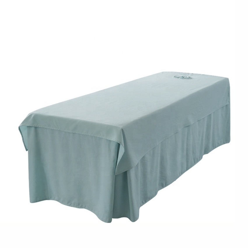 Soft microfiber/cotton  massage table bed sheet cover set with breast hole  Elastic Fitted Flat Bed Sheet