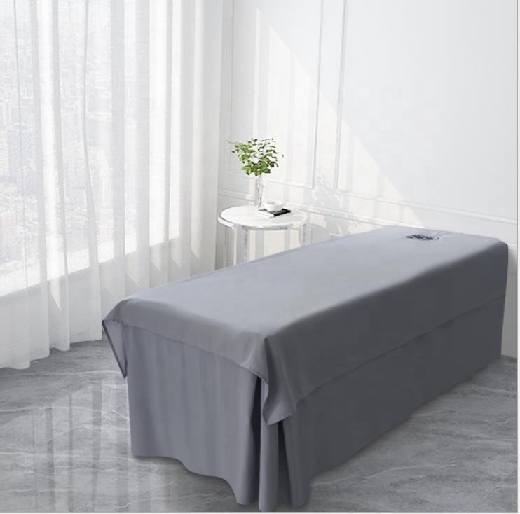 Soft microfiber/cotton  massage table bed sheet cover set with breast hole  Elastic Fitted Flat Bed Sheet