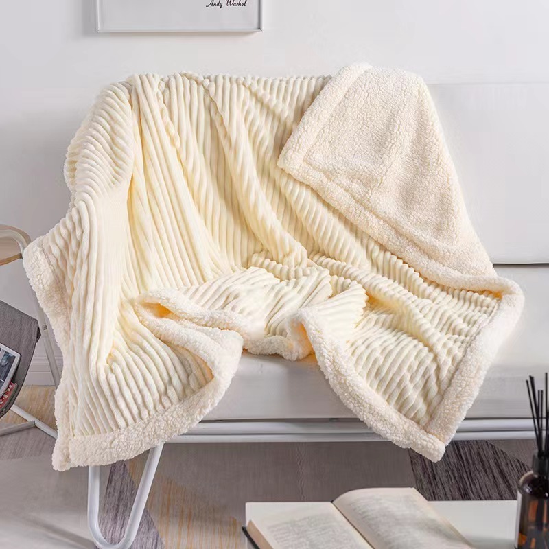 Solid color double layer cashmere blanket summer Flannel blanket striped sofa blanket casual afternoon nap air conditioning blan