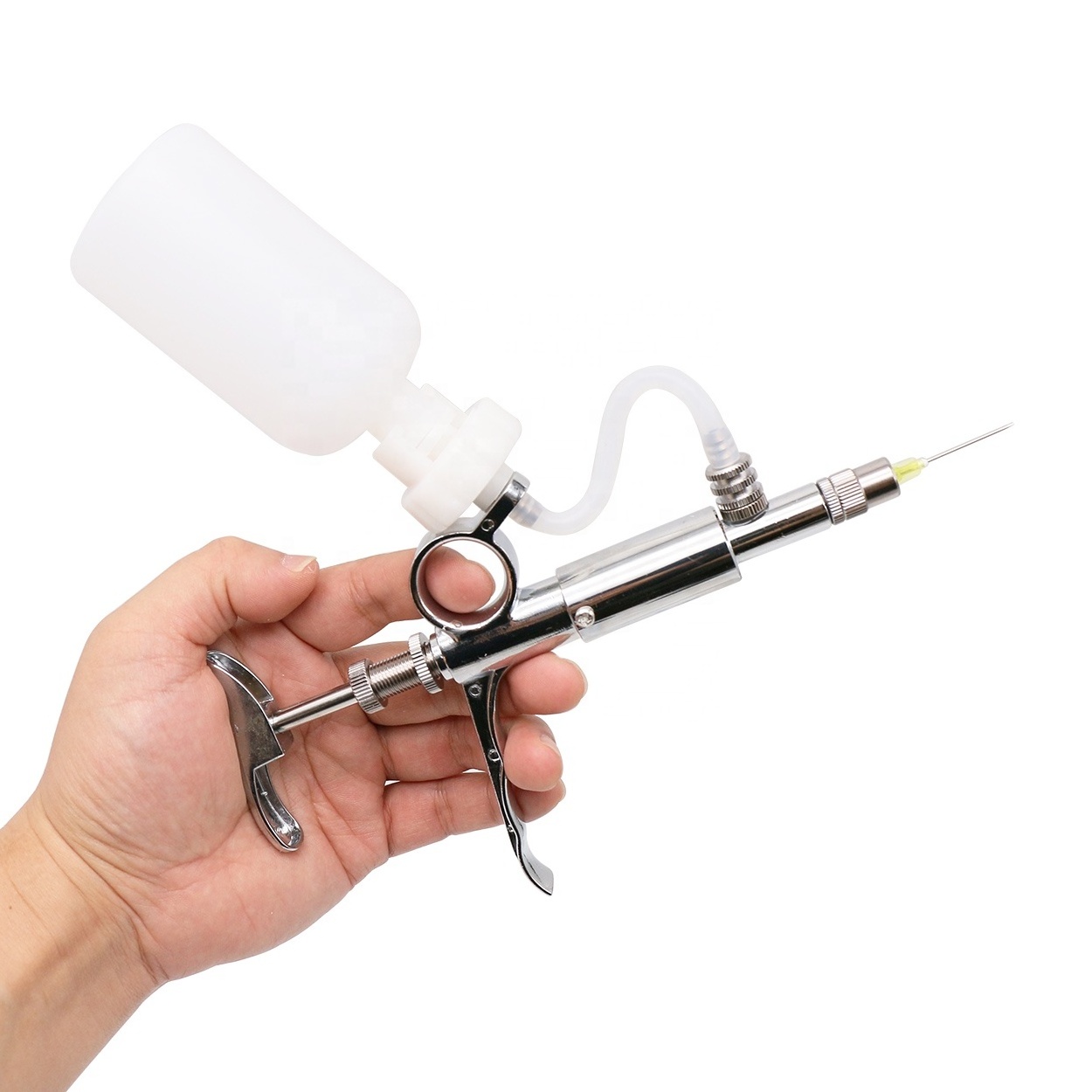 Automatic Vaccine Veterinary Syringe 5ml Stainless Steel Adjustable Continuous Injector Vaccination Dose Gun