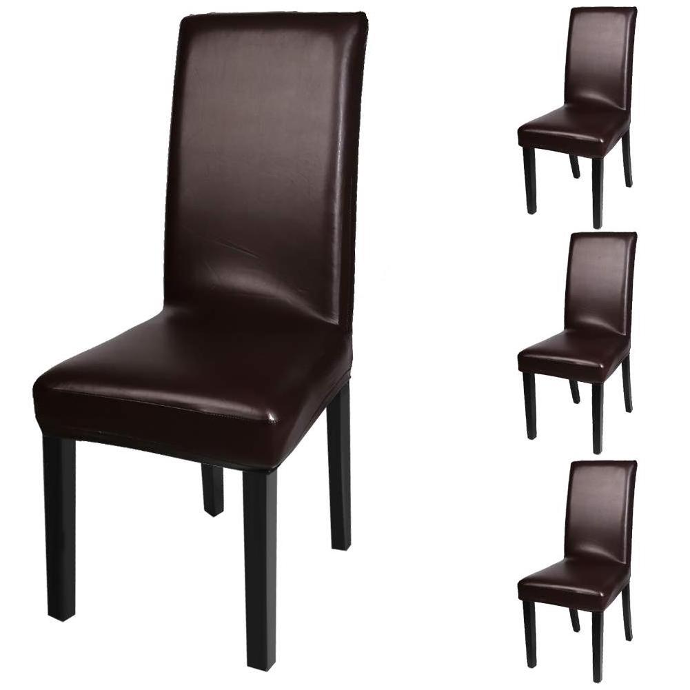 Dining Room Chair Protector Covers PU Leather Chair Slipcover Waterproof Oilproof Stretch Dining Chair overs for living room