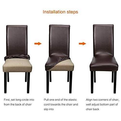 Dining Room Chair Protector Covers PU Leather Chair Slipcover Waterproof Oilproof Stretch Dining Chair overs for living room