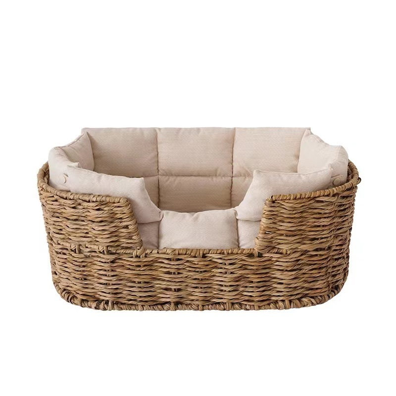 Custom Rectangular New Eco Friendly Summer Cooling Natural hand woven rattan pet bed seagrass dog bed