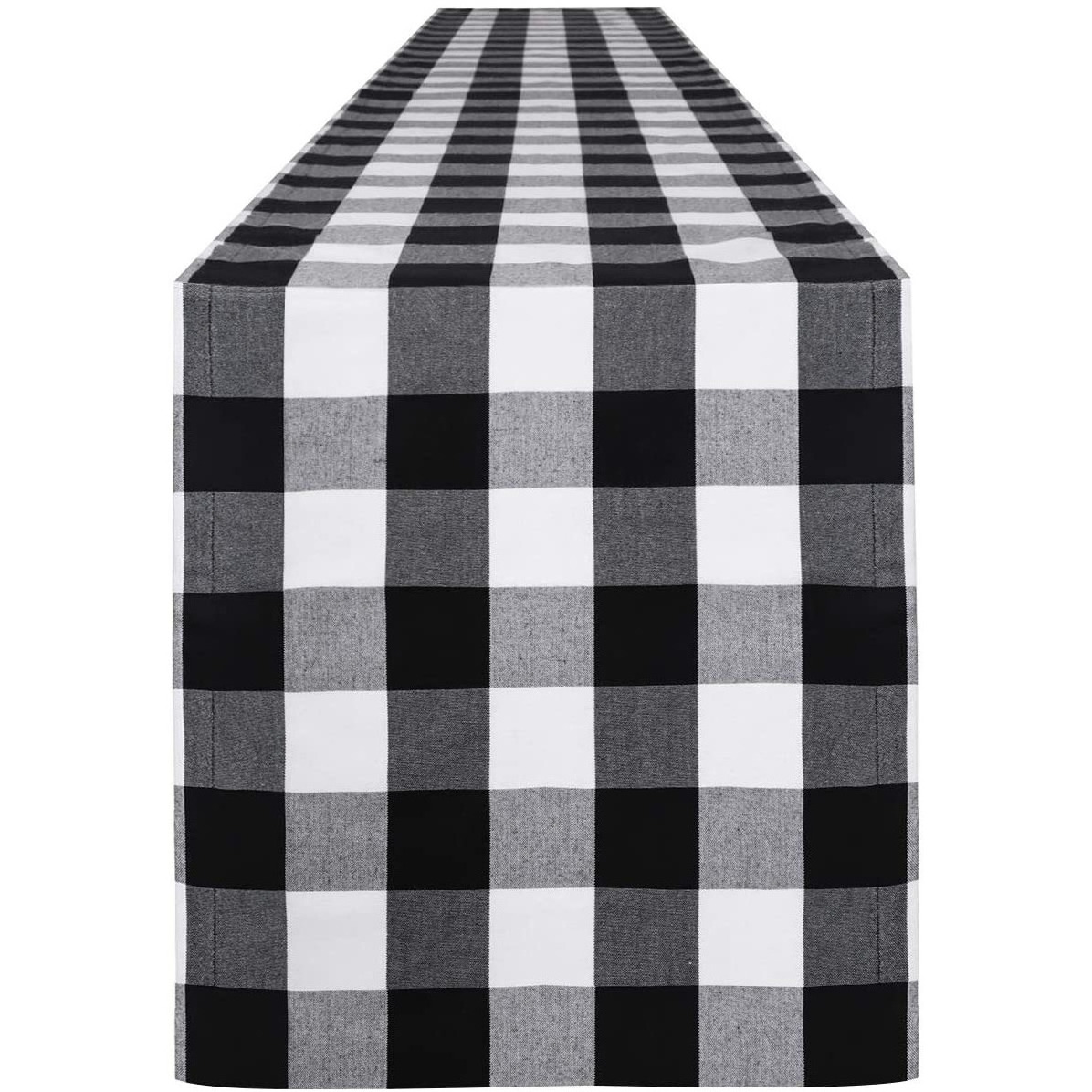 Reador Wholesale 14x108 inch Cotton Polyester Blend Handmade Black and Red Plaid Table Runner