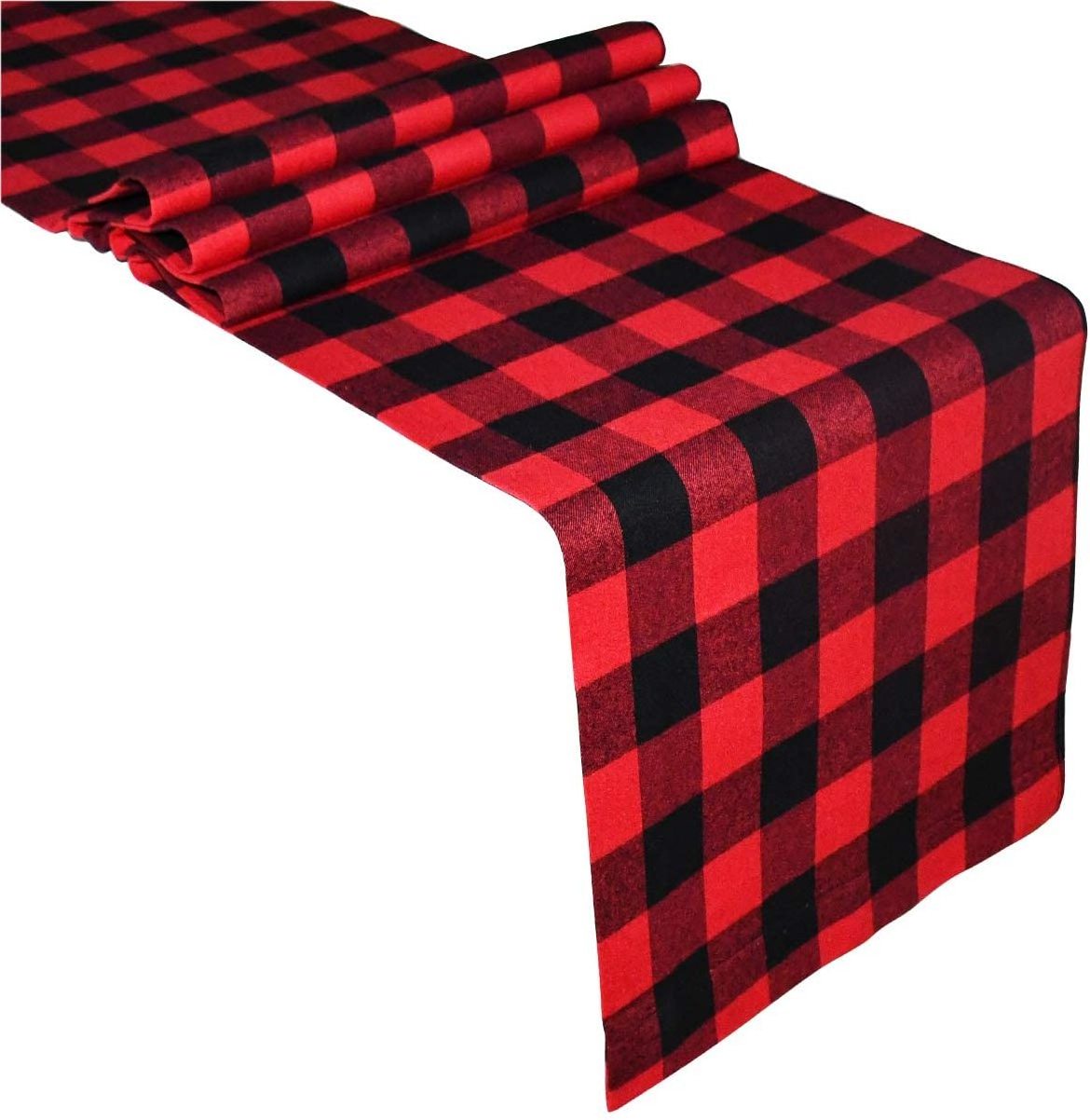 Reador Wholesale 14x108 inch Cotton Polyester Blend Handmade Black and Red Plaid Table Runner