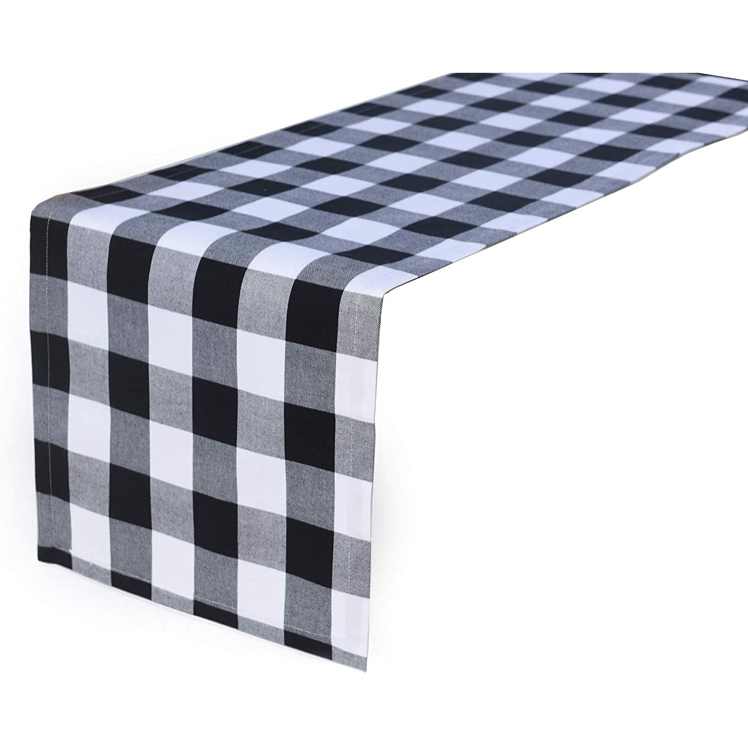 Reador Wholesale 14x108 inch Cotton Polyester Blend Handmade Black and Red Plaid Table Runner