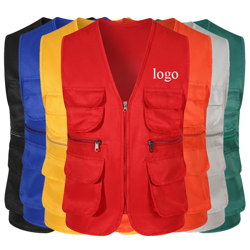 Wholesale Unisex Custom Logo Hot Sales Outdoor Multi Pocket Polyester Cotton Fishing Photography Journalist Jacket Vest