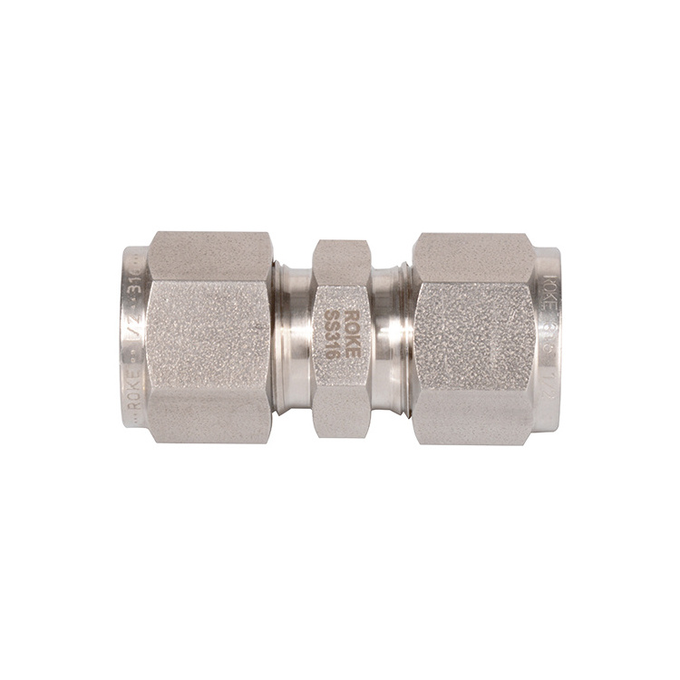 Hydraulic OD 1/4 Stainless Steel Union Connector , Compression Double Ferrule Tube Fittings