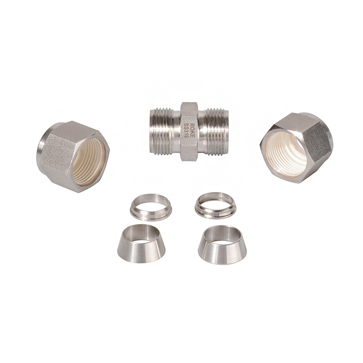 Hydraulic OD 1/4 Stainless Steel Union Connector , Compression Double Ferrule Tube Fittings