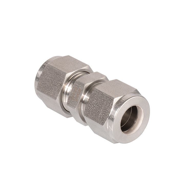 Hydraulic OD 1/4 Stainless Steel Union Connector , Compression Double Ferrule Tube Fittings