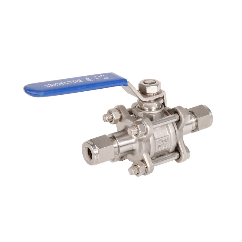 Stainless Steel SS316 1000psi Double Ferrules Compression 3 Pieces Casting Ball Valve with Tube Fitting