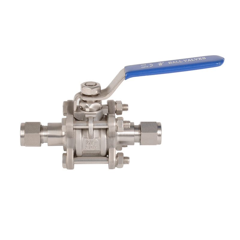 Stainless Steel SS316 1000psi Double Ferrules Compression 3 Pieces Casting Ball Valve with Tube Fitting