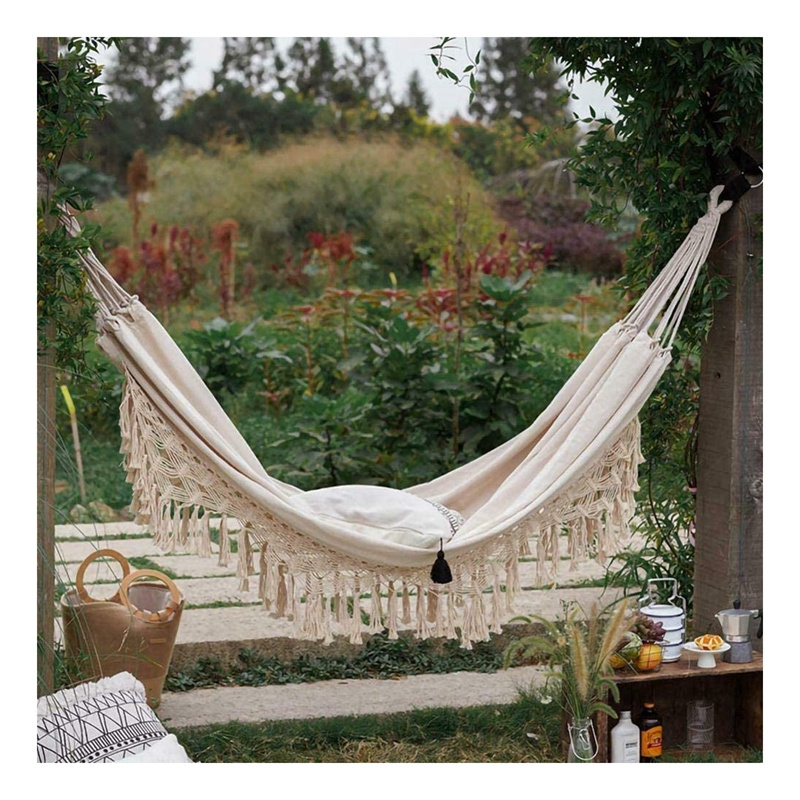 Large Boho Double Deluxe Rope Macrame Garden Swing Hanging Bed  Hammock with Carry Bag for Outdoor