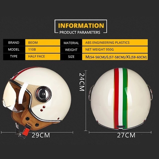 Motorcycle helmet 3/4 Open Face Vintage Men Retro Moto open face helmets Summer Scooter Riding electric scooter helmet