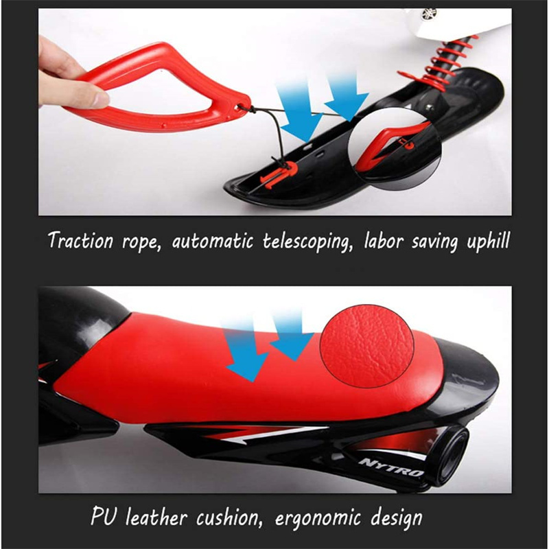 Snow Racer Sled Kids Adult Unpowered Ski Car Snowmobile Skater Sleigh Downhill Steerable Sled Ski Motorcycle with Brake