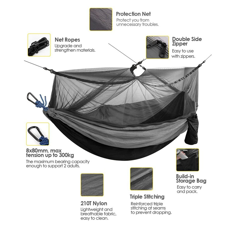 2021 Portable Lightweight Nylon Hammock Tent with Mosquito Net Outdoor Travel Backpacking Camping